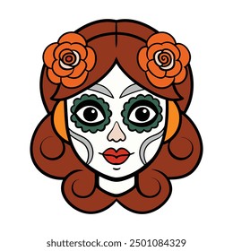 Floral skull girl vector clipart, perfect for tattoo designs, prints, and digital art