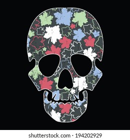 Floral skull isolated on black grunge background