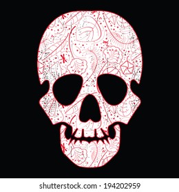 Floral skull isolated on black grunge background