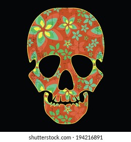 Floral skull isolated on black grunge background