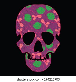 Floral skull isolated on black grunge background