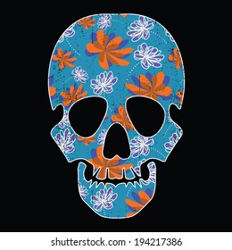 Floral skull isolated on black grunge background