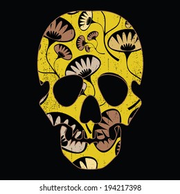 Floral skull isolated on black grunge background