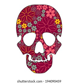 Floral skull isolated on white