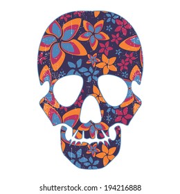 Floral skull isolated on white