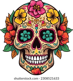 Floral skull isolated white