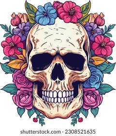 Floral skull isolated on a white background, Floral skull illustration 