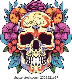 Floral skull isolated on a white background, Floral skull illustration 