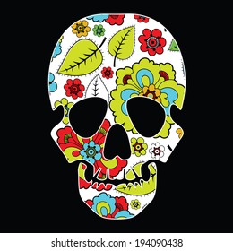 Floral skull on black background