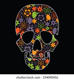 Floral skull on black background