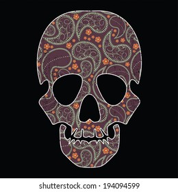 Floral skull on black grunge background