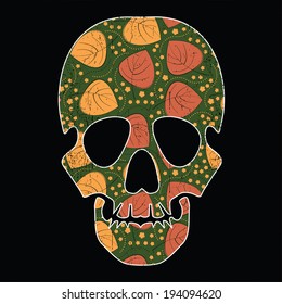 Floral skull on black grunge background