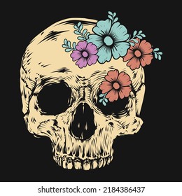 Floral Skull Skeleton Vector T-shirt