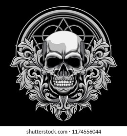 Floral Skull vector illustration on dark background