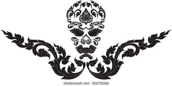 Floral Skull with Floral Wings Vector Illustration, Image, Tattoo, Sticker, Background, Pattern, Southeast Asia Art Design