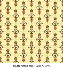 Floral slavic yellow pattern. Folklore botanical background. Ethnic design for textile and wallpaper.