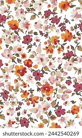 Floral solid blooming vector bright small lily flower motif arrangement, full all-over textile design with pink and orange tone color illustration digital image printing factory