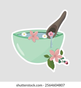 Floral Spa Bowl Vector Illustration Sticker. Beautiful vector sticker of a floral spa bowl. Ideal for spa and relaxation themes