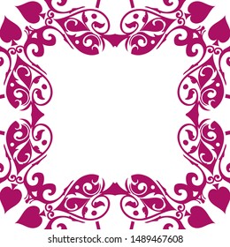 Floral Spade decorative invitation template frame in berry pink
