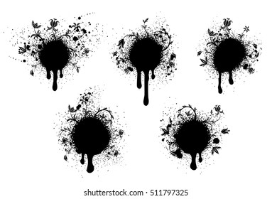 Floral Splatters
Five spray paint splatters with flowers growing out of the paint.