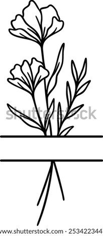 Floral Split Border | Flower Frame Artwork | Wildflower Line Art