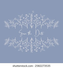 Floral split frame border with leaves for wedding, Decorative element for wedding invitations, cards, and logos.