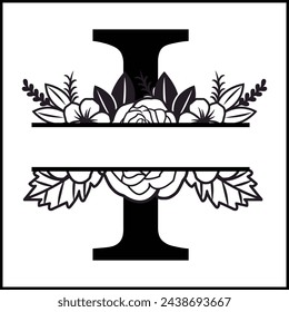 I Floral Split Monogram , Flower Monogram Clipart, Floral Letter Graphic, Alphabet Bundle |Split Monogram Alphabet | Split Monogram Frame Alphabet | Cut File for Circuit, Silhouette svg