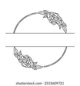 Floral Split Monogram with Roses, Black and White Circular Family Frame Signs