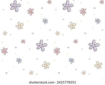 Floral spring abstract background. Summer meadow seamless pattern. Doodle hand drawn flowers. Simple minimalistic bloom illustration for seasonal design 