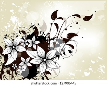 Floral spring background with flowers and swirls