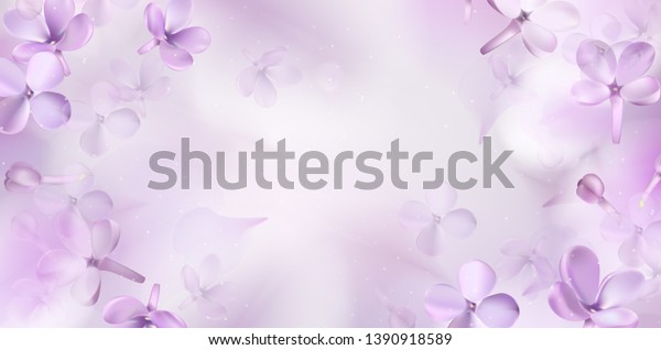 Floral spring\
background with purple lilac\
flowers