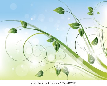Floral spring background with swirls and flowers