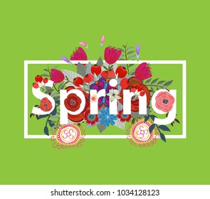 Floral spring background with white text