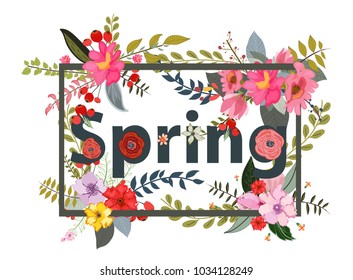 Floral spring background with white text