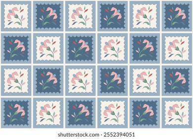 Floral spring blue seamless pattern design - plant illustration in soft colors wallpaper