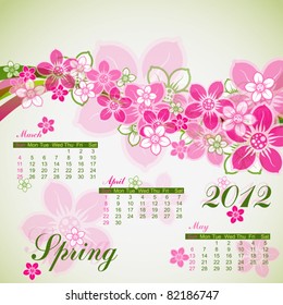 Floral spring calendar 2012, vector illustration, eps10