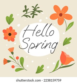 tarjeta de resorte floral con resorte de saludo de texto