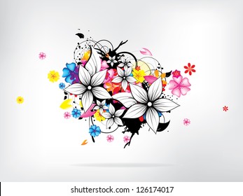 Floral spring elements with swirls and flowers