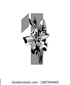 Floral spring font. The number one with a cute bouquet of primroses