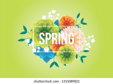 Floral Spring Graphic Design with Colorful Flowers. for flyers, posters, postcards, invitation