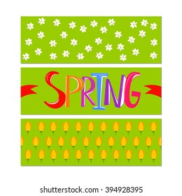 Floral Spring Graphic Design with flat drown Flowers  for t-shirt, fashion, prints. Vector illustration banner set. Spring field pattern. Flat design for season fun.