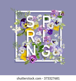 Floral Spring Graphic Design - with Pansy Flowers - for t-shirt, fashion, prints - in vector