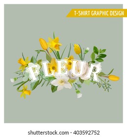 Floral Spring Graphic Design - for t-shirt, fashion, prints - in vector