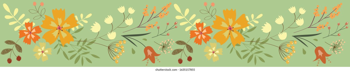 Floral spring pattern. Long horizontal banner