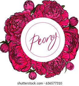 Floral spring patterns with cute bunches of pink peonies. For romantic design, wedding invitations, announcements, greeting cards, advertising posters, labels for cosmetics.