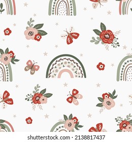 Floral spring rainbow vector seamless pattern, digital repeating background for fabric, textile, wallpaper, scrapbook paper, stationery, surface design
