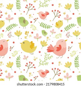 floral spring seamless pattern background with bird pattern perfect for textiles, apparel, wallpaper, children