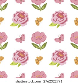 Floral spring seamless pattern. Hand drawn meadow flowers background.