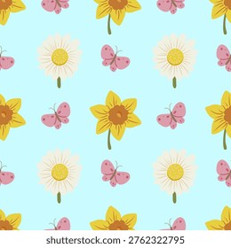 Floral spring seamless pattern. Hand drawn meadow flowers background.
