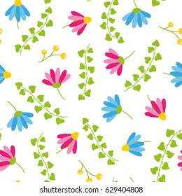 Floral spring seamless pattern with white background blooms and berries